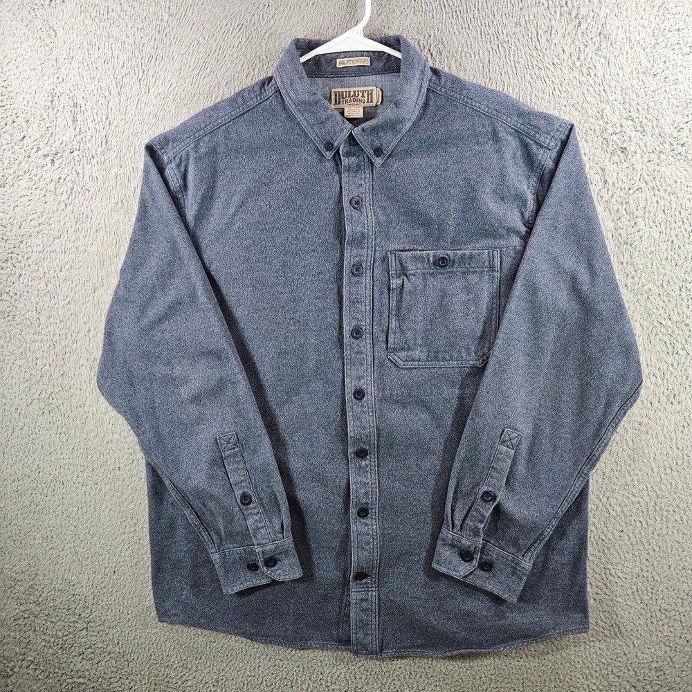 Duluth Trading Co Mens XL Tall Blue Relaxed Fit Untucked Cotton Flannel Shirt